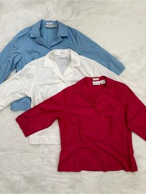 Worthington 100% Pima Cotton BUNDLE (3) Button Down 3/4 Sleeves Shirt, Size 10